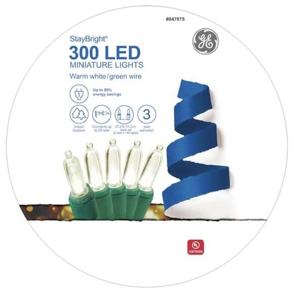 GE StayBright 300-Count 74.5-ft Warm White LED Miniature Christmas String Lights - Picture 1 of 6